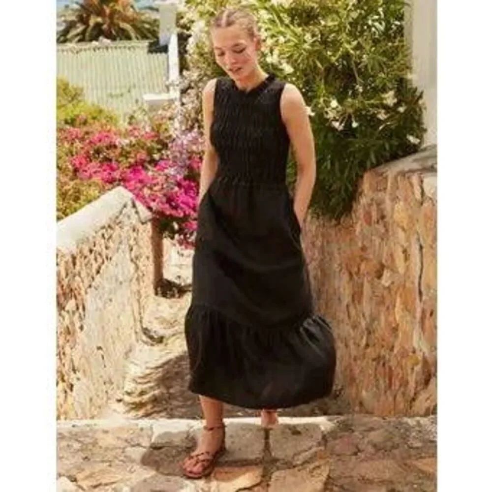 Boden Smocked Linen Midi Dress